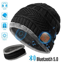 2 en 1 Bluetooth RUBIENCE Ensemble bonnet d'hiver et écharpe circulaire en tricot chaud pour homme et femme,